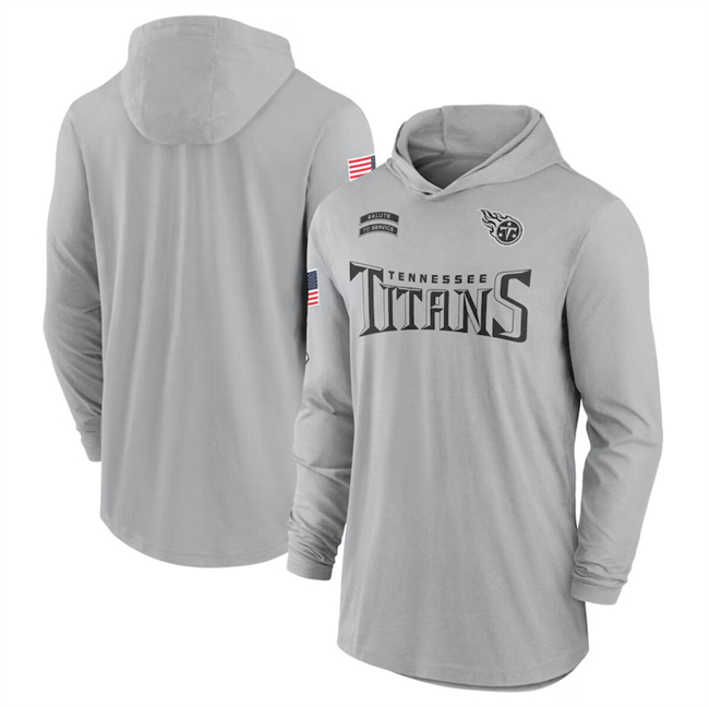 Men's Gray Tennessee Titans 2024 Salute to Service Lightweight Performance Long Sleeve Hooded T-Shirt